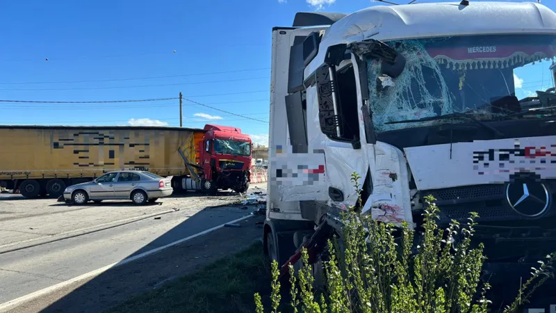 Accident grav cu 4 victime în Turda, după ce două TIR-uri și două autoturisme s-au ciocnit violent - Foto: ISU Cluj
