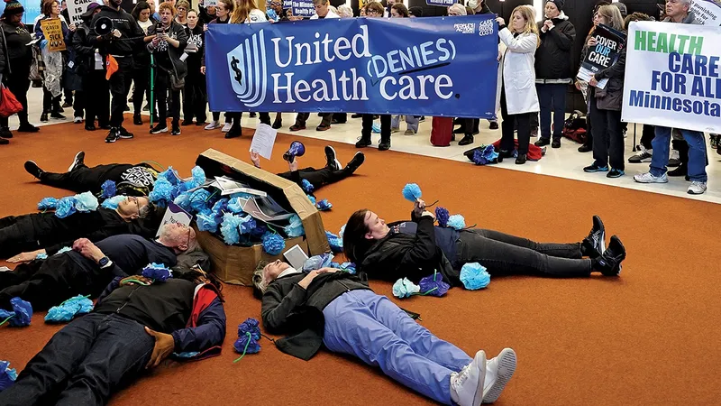 LUPTA PENTRU SĂNĂTATE Protest împotriva UnitedHealth Group cu privire la costurile asigurărilor și la refuzurile cererilor de despăgubire în aprilie, în Eden Prairie, Minnesota