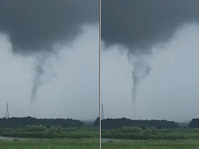 O tornadă s-a format în apropiere de Mahmudia. Momentul a fost filmat de pe drumul județean dintre Murighil și Mahmudia Foto: NWRdintre