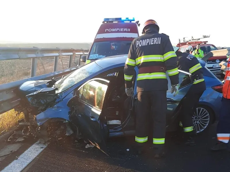 Accident grav pe autostrada A6 pe nodul de urcare pe A1. Traficul rutier e blocat complet - FOTO: infotrafic