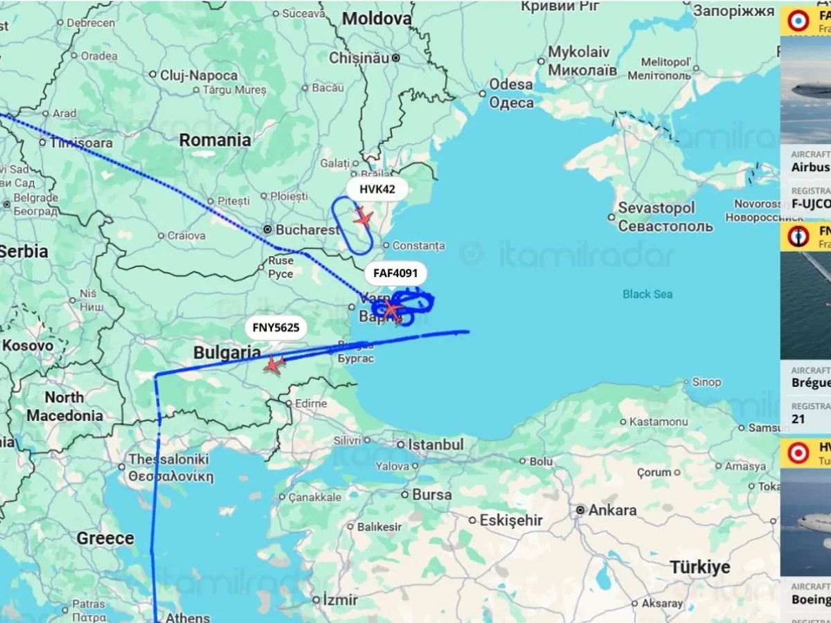 Zborurile aeronavelor NATO la Marea Neagră, la 24 octombrie - Foto: ItaMilRadar