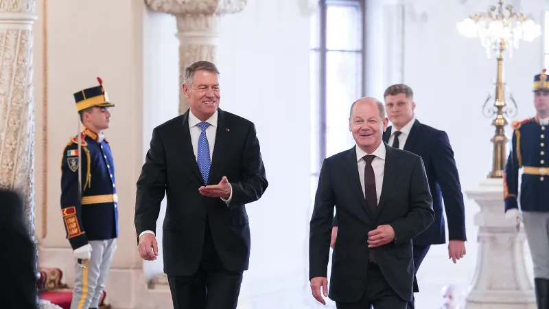 Klaus Iohannis l-a primit pe Olaf Scholz la Palatul Cotroceni. - Foto: presidency.ro