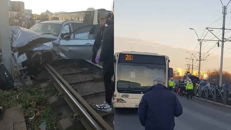 O mașină a zburat pe linia lui 41 și a blocat circulația tramvaielor Foto: facebook