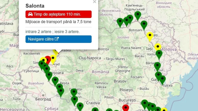 Românii au luat cu asalt punctele de trecere a frontierei cu Ungaria. Cât se așteaptă în vamă? Foto: captură Google Maps