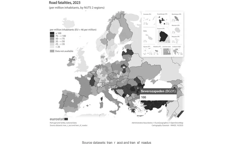 Harta zonelor cu cele mai periculoase drumuri din Europa - Foto: Eurostat