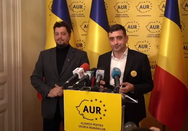 Claudiu Richard Târziu și George Simion, șefii AUR. Sursa foto: Captură video Facebook