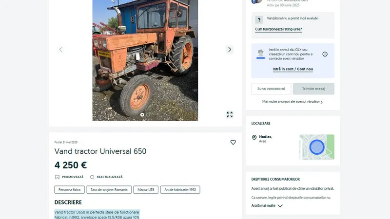 Ce preț au tractoarele care au arat toată România sub Ceaușescu? Sunt accesibile și încă merg - Foto: captură ecran Olx.ro