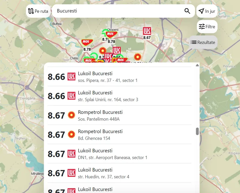 Prețul benzinei premium &icirc;n București, 2 martie 2026 - Foto: captură ecran