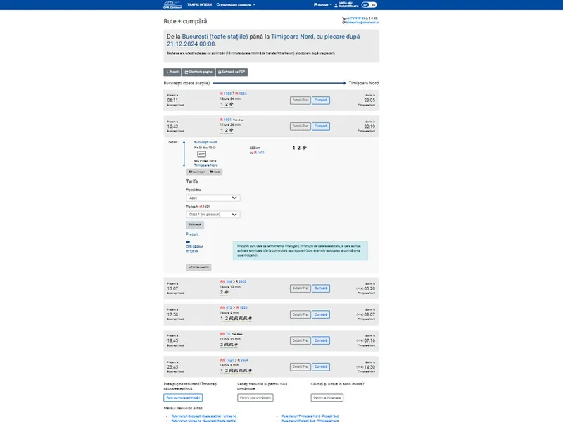 București – Timișoara: 530 km cu trenul, 12 ore. Paris - Berlin, 1.100 km, doar 8 ore. Preț similar - Foto: captură ecran CFR