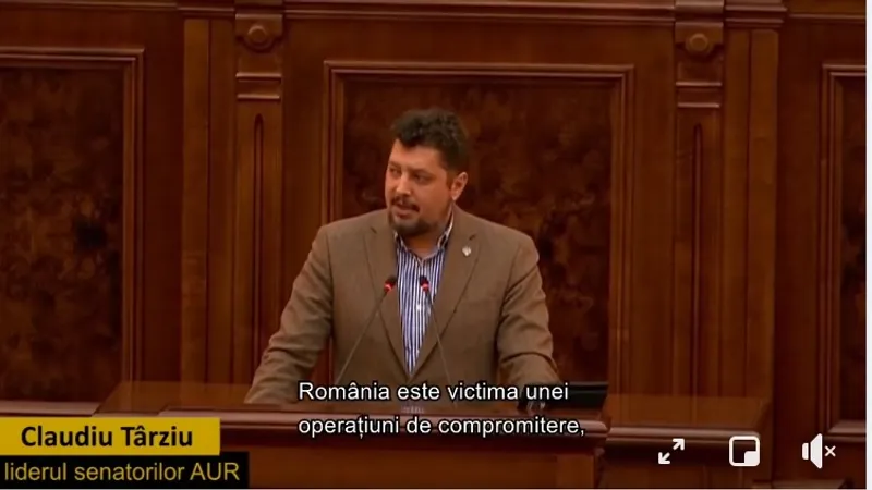 Târziu (AUR) preia discursul ActiveNews pentru a se apăra de acuzațiile de antisemitism. Captură video din discursul lui Târziu din Parlament. Sursa: Facebook