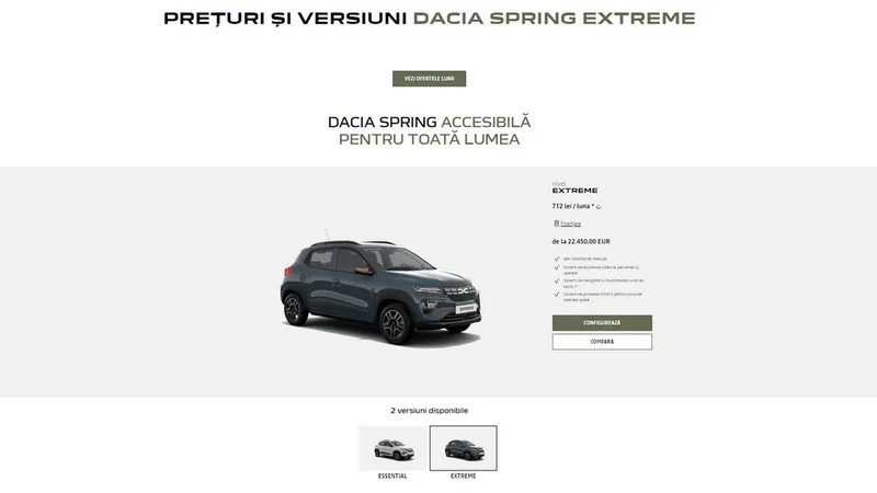 Dacia Spring costă 20.800 € în România, 22.750 € în Germania, 21.450 € în Italia. În China, 7.900 € - Foto: captură ecran