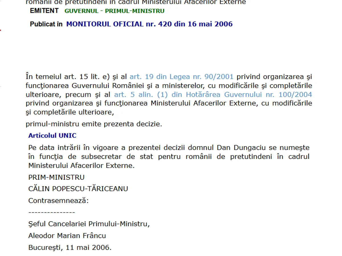 Decizia de numire în guvern a lui Dungaciu - Foto: gov.ro