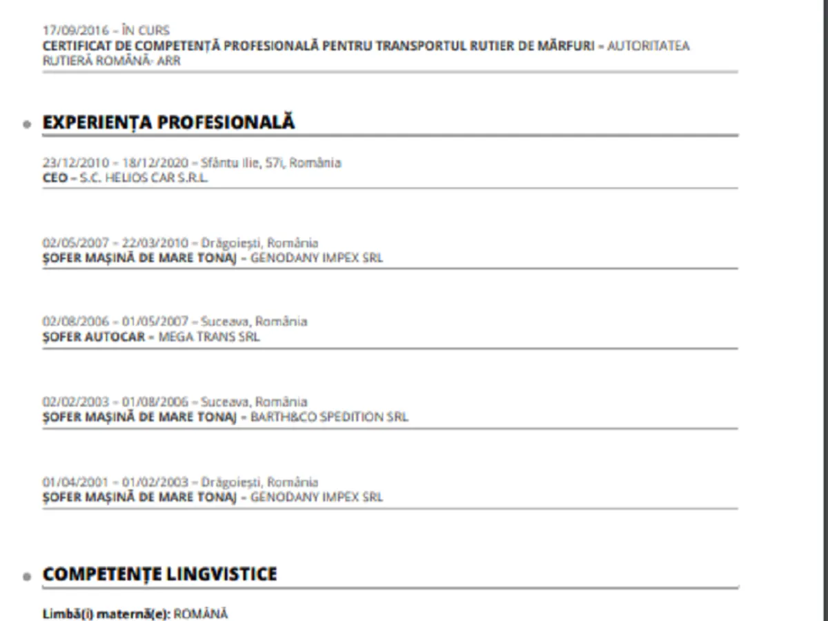 CV-ul lui Dorel Acatrinei