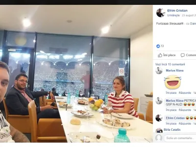 Dăncilă junior e mai în largul lui în loja VIP de pe Arena Națională decât la Ateneu/FOTO: Facebook