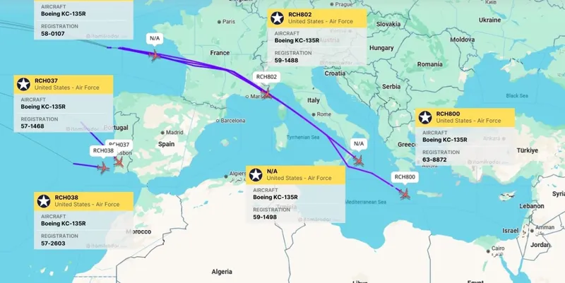 Aeronave de realimentare ale SUA, trafic spre Orientul Mijlociu - Foto: ItaMilRadar