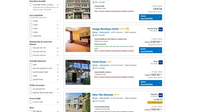 Hotelierii de pe Litoral au „înghețat” prețurile. Nu au turiști, gradul de ocupare e sub 70% - Foto: captură ecran booking.com