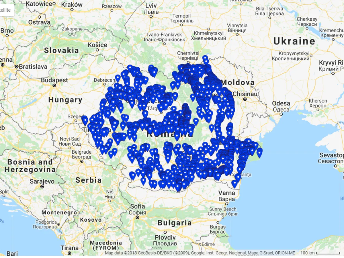 Distribuția berzelor pe județe. SURSA: Societatea Ornitologică Română