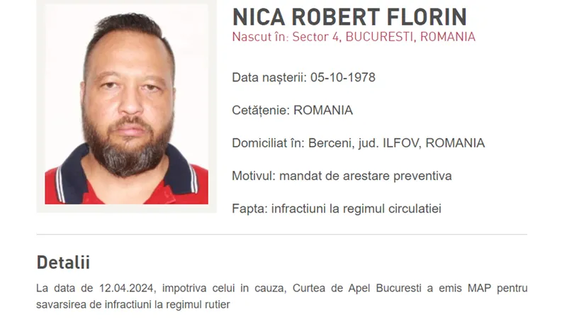 Interlopul Robert Nica, șeful "Sportivilor", dat în urmărire Foto: Politia Romana