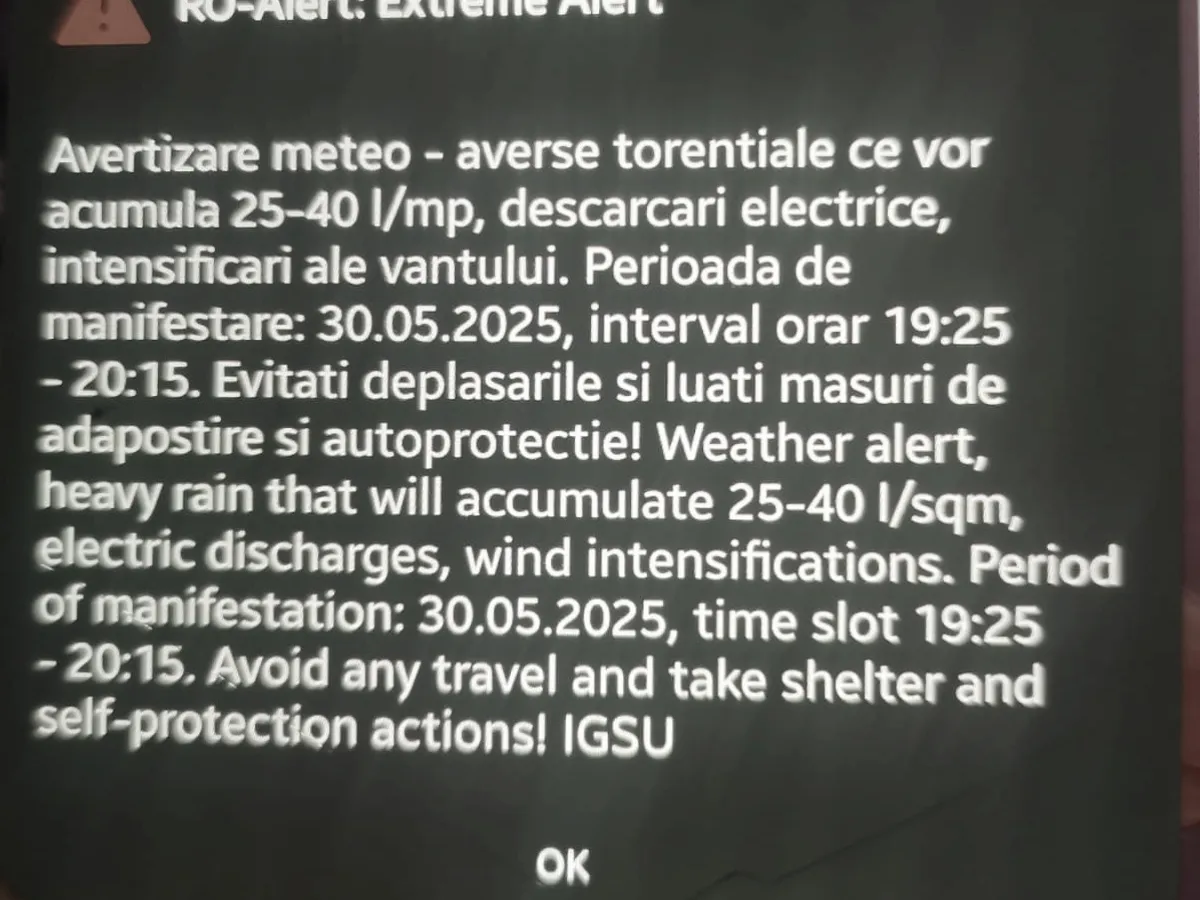 Ro-Alert în Ilfov și Capitală! Pericol extrem: vânt violent, descărcări electrice și averse. Detalii