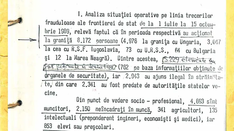 Raport al Securității privind centralizarea pe țară a situațiilor de trecere frauduloasă a frontierei în perioada 1 iulie-15 octombrie 1989 - Sursa: ACNSAS, fond Documentar, dosar nr. 7359, ff. 4-9/ cnsas.ro