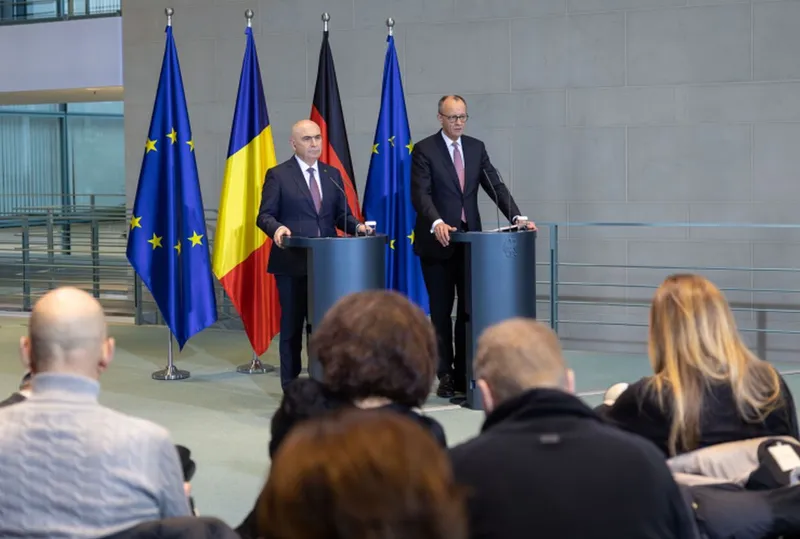 Conferinţa de presă comună a premierului Ilie Bolojan şi a omologului său german, Friedrich Merz - Foto: gov.ro