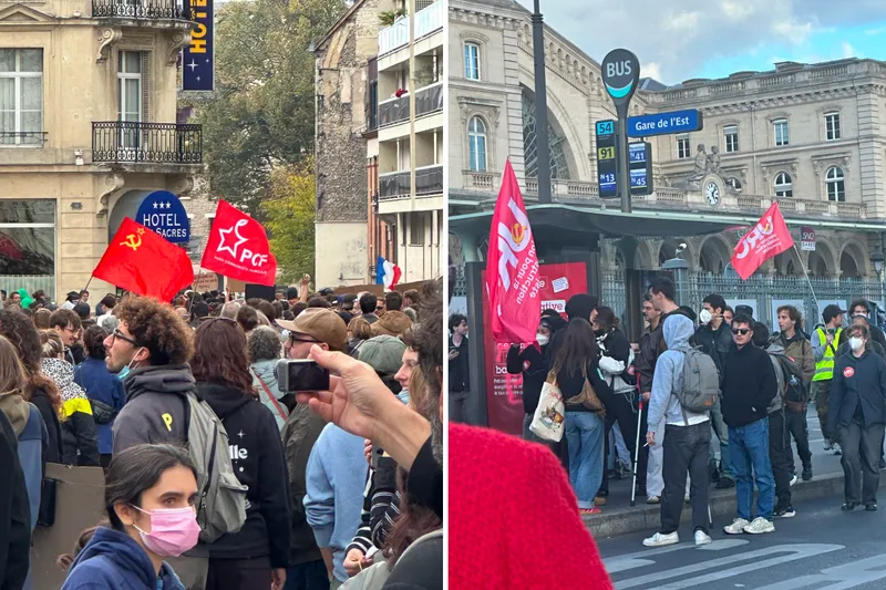 Steaguri comuniste la protestele violente din Franța - Foto: X/@BillMelugin_