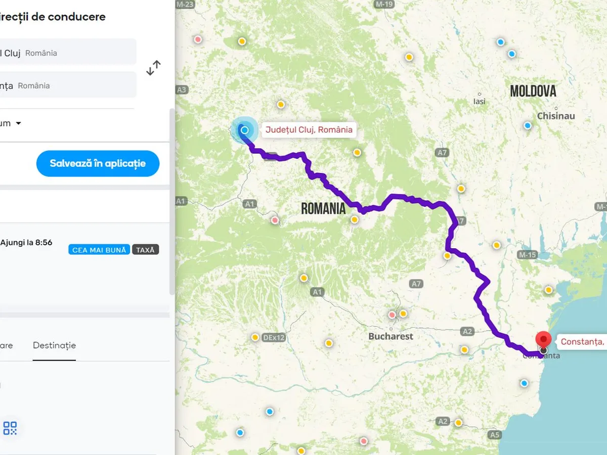România blocată! București – Sibiu: 7-8 ore, Cluj – Constanța: 15-16 ore, Arad – Giurgiu 14-15 ore - Foto: captură ecran Waze