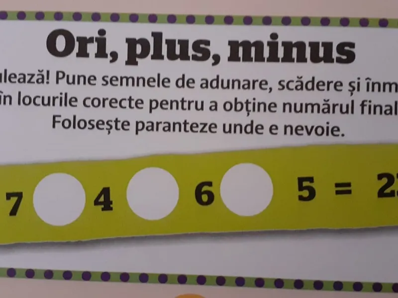 Problemă de matematică pentru copii Foto: carte de activități pentru vacanță