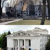 Teatrul din Mariupol bombardat de ruși. / Foto: bbc.com