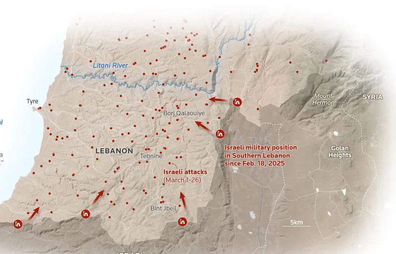 Pozițiile armatei Israelului în Liban - Foto: Institute for the Study of War & AEI Critical Threats Project