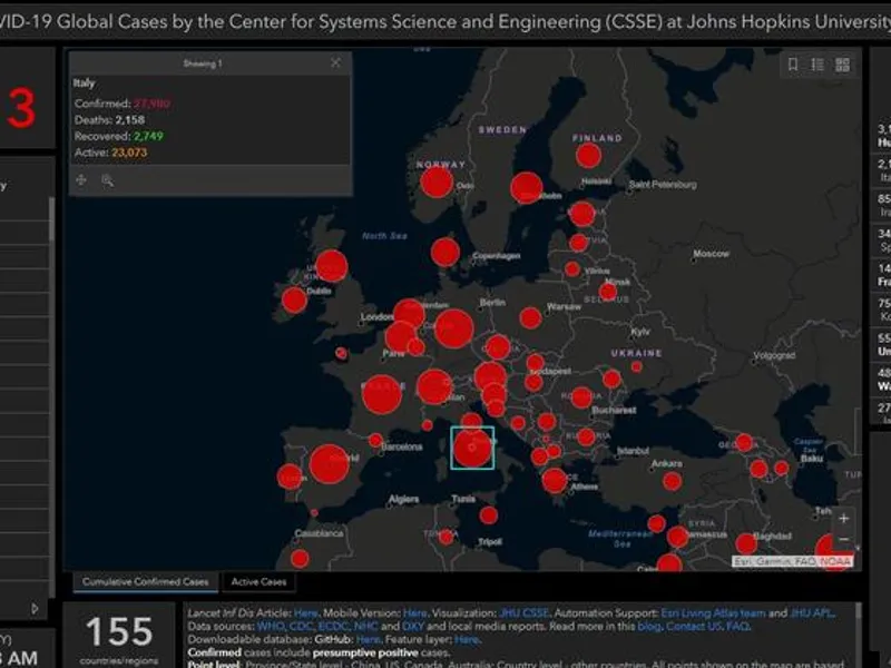 Harta pandemiei de coronavirus la zi/FOTO: CSSE