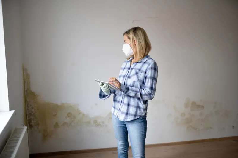 Femeie care se uită la un perete cu mucegai - Foto: Freepik (Imagine cu rol ilustrativ)