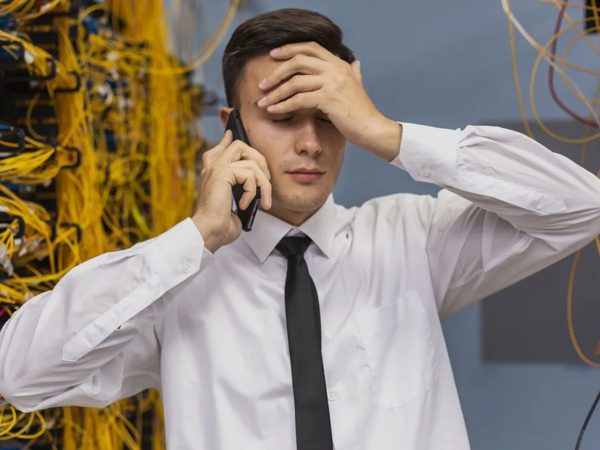 Bărbat stresat încercând să vorbească la telefon - Foto: Freepik/CC0