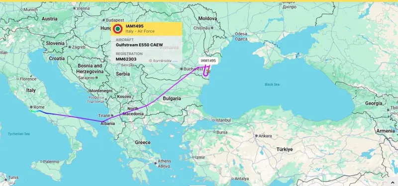 Misiune Gulfstream E550 CAEW  l&acirc;ngă București - Foto: ItaMilRadar