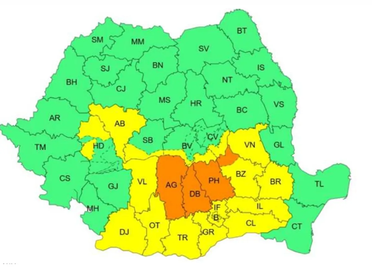 METEO Alertă de de averse și vijelii în mai multe zone, până joi dimineața