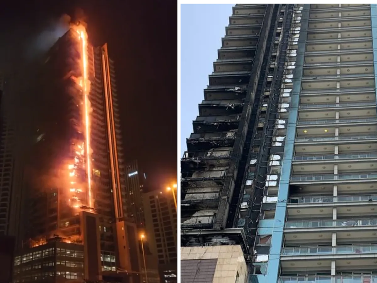 Incendiu de proporții la un zgârie-nori de 35, lângă cea mai înaltă clădire de pe planetă - FOTO: Twitter/CyberRealms1