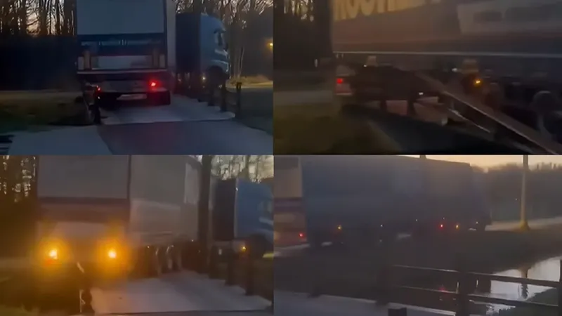 Momentul în care un șofer român bagă TIR-ul pe un pod de bicilete: ”Florian, ai grijă!” - Foto: captură Instagram