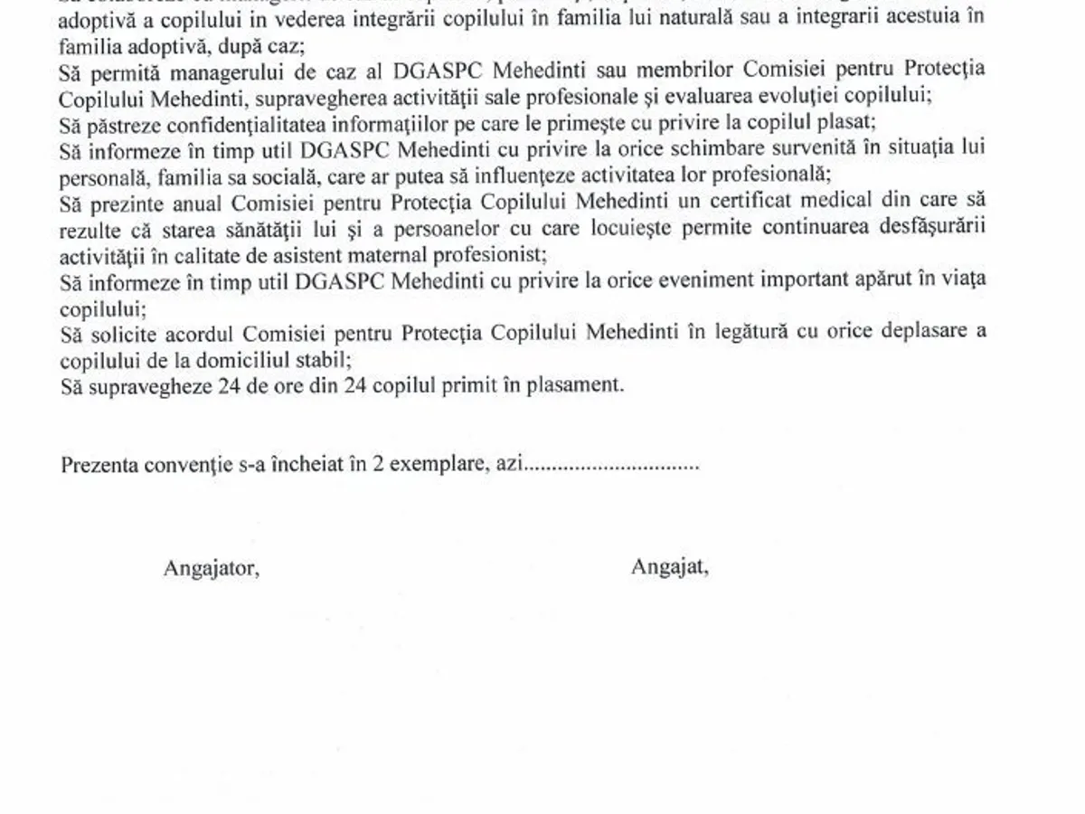 Model de convenție de plasament pentru copiii din Mehedinți