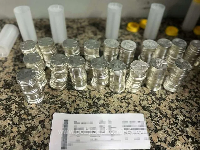 500 de monede, confiscate de polițiștii de frontieră pe Aeroportul Otopeni. Erau la doi străini  - Foto: Poliția de Frontieră