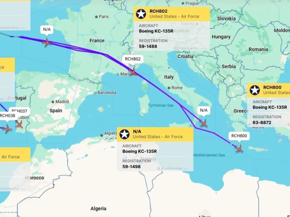 Aeronave de realimentare ale SUA, trafic spre Orientul Mijlociu - Foto: ItaMilRadar