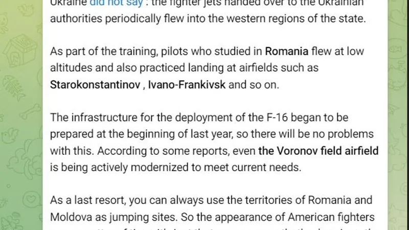 Rusia acuză că va fi atacată din România cu F 16. Piloții, instruiți deja lângă București - Foto: Telegram/Fisherman