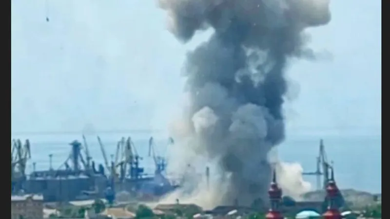 Rachetă britanică Storm Shadow explodează în portul Berdiansk-Foto: Twitter/NOELreports
