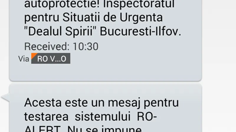 Așa arată mesajul test trimis pe Ro-Alert