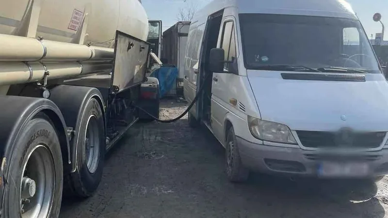 Cum a transformat un român o dubă în instalație de furat carburant din cisterne. Hoțul, arestat. - Foto: Poliția Română