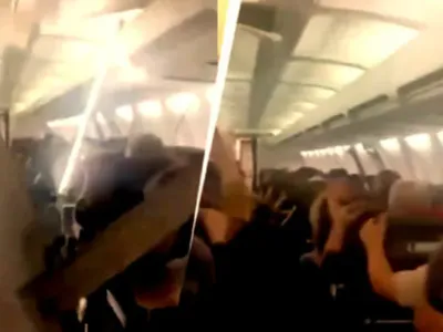 Clipe de coșmar pentru pasagerii unui avion al Sepehran Airlines, care a suferit o explozie a unui pneu și avarii la motor