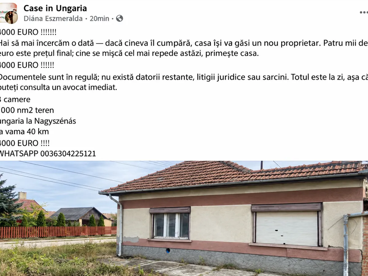 Casă de vânzare în Ungaria - Foto: Fcebook