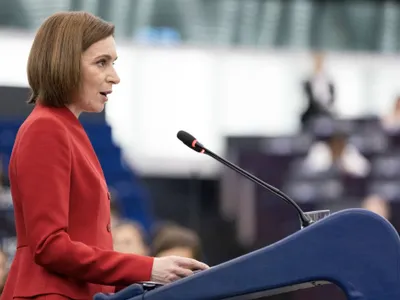 Maia Sandu, adresându-se membrilor Parlamentului European - Foto: Profimedia Images