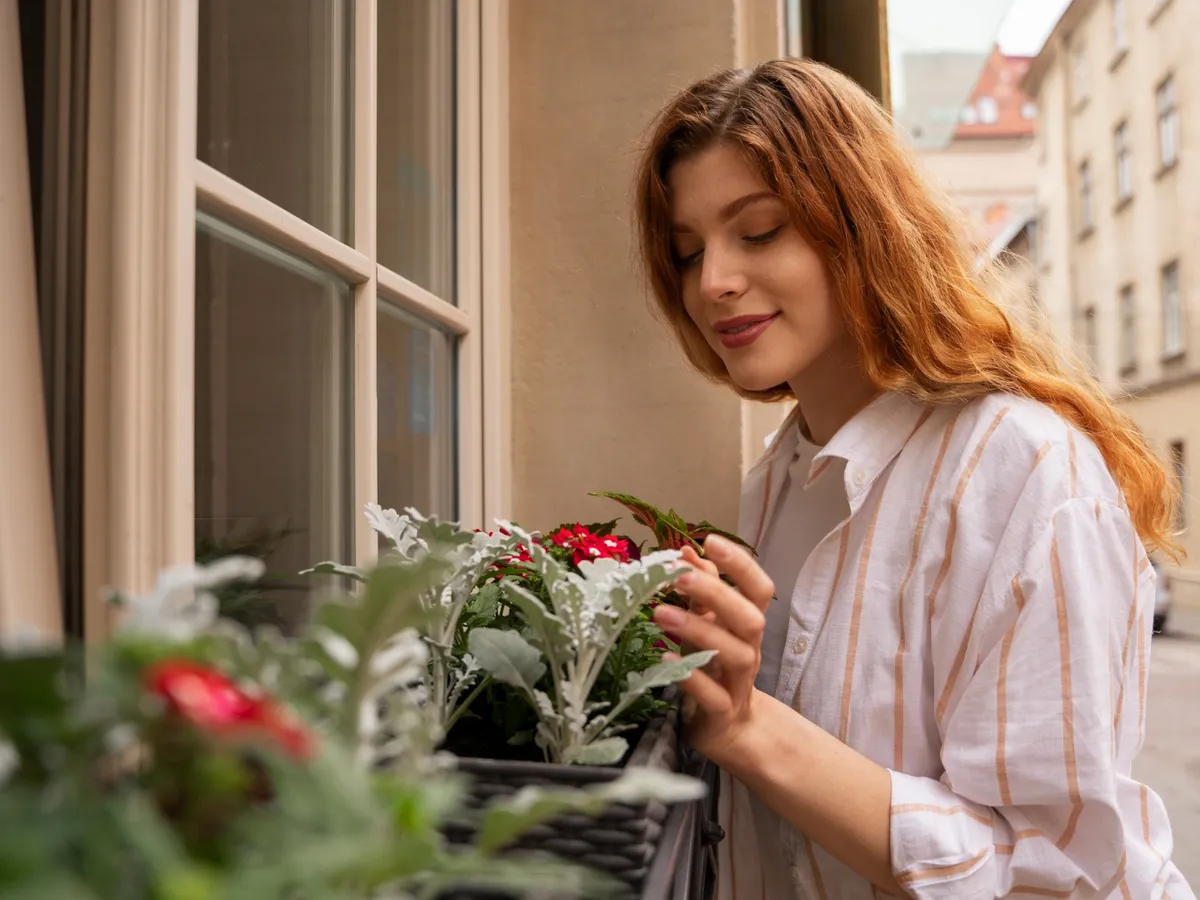 Femeie cu flori în balcon - Foto: Magnific.com (Imagine cu rol ilustrativ)