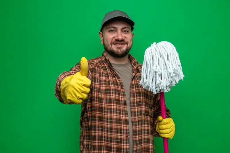 Bărbat cu un mop &icirc;n m&acirc;nă - Foto: Magnific.com (Imagine cu rol ilustrativ)