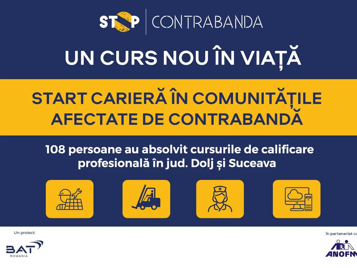 108 oameni calificați în prima serie a programului ANOFM-BAT România pentru comunități afectate de contrabandă